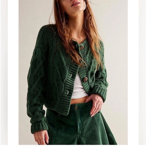 Free People Sweaters - FREE PEOPLE Bonfire Cable Knit Cardigan in Black Forest